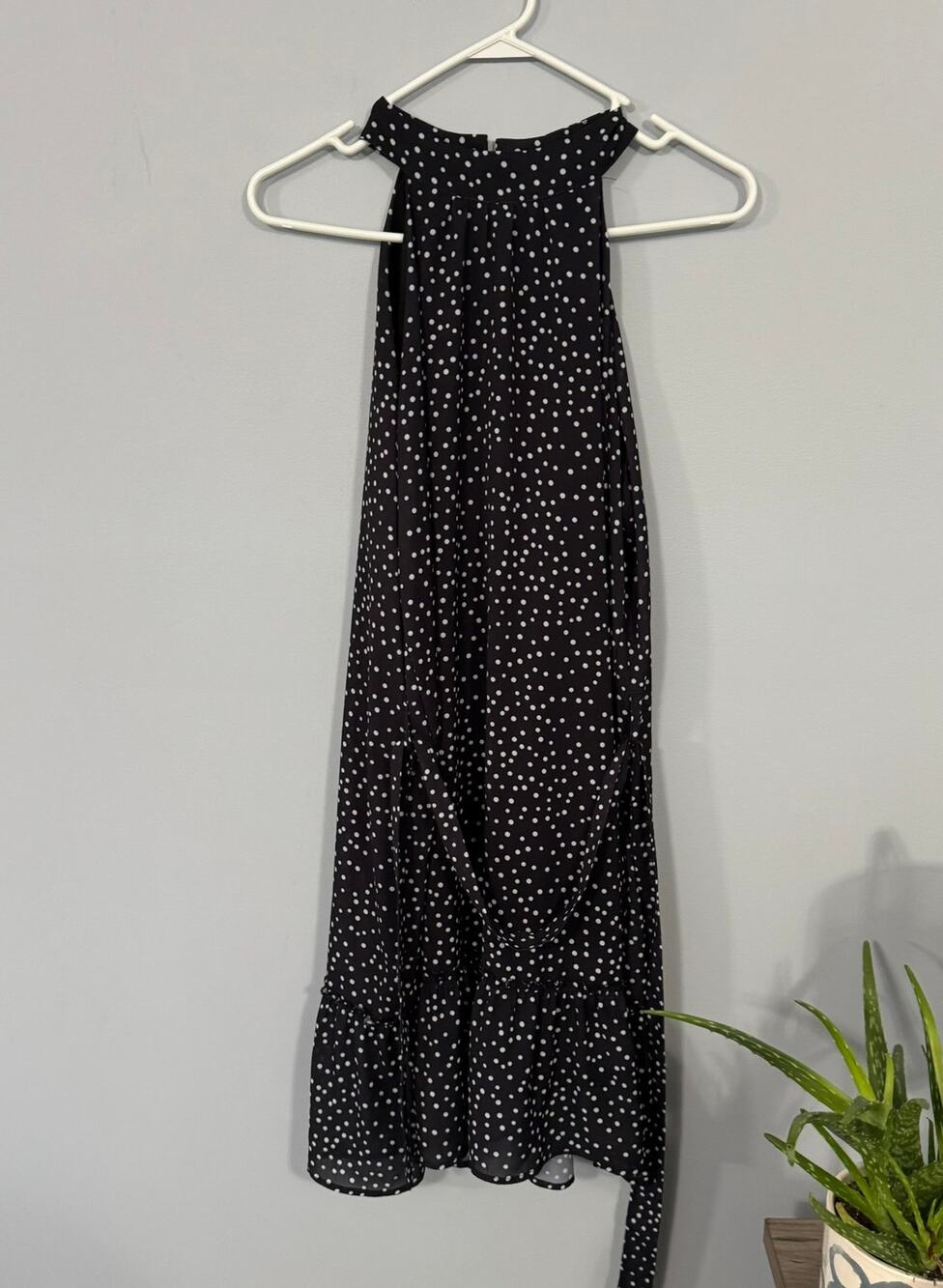 Maisolly Black & White Polka Dot Sleeveless Dress Women's Size Large Ruffle Hem